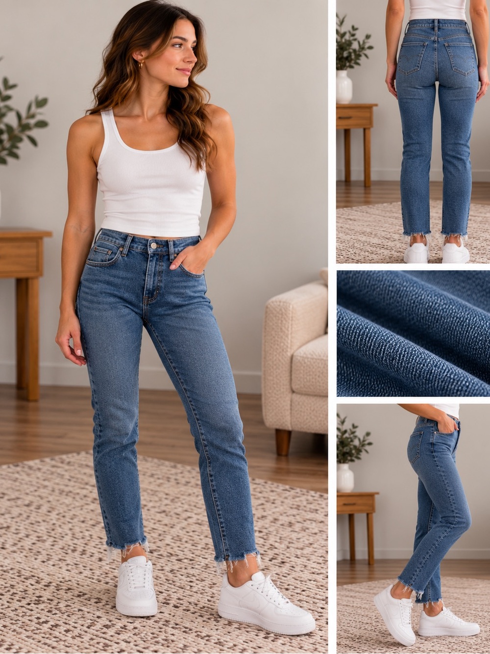 RW&CO. Mid-Rise Straight Leg Jeans in Medium Blue